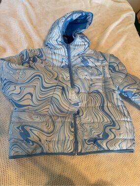 Blue Swirl Puffer Jacket with Hood